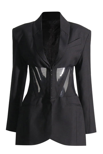 Corsé negro chal solapa mujer blazer